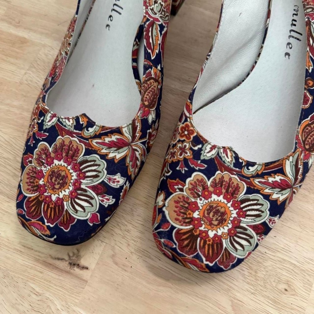 Floral tapestry fabric slingback kitten heel size 9 brocade paisley blue red - Picture 3 of 8